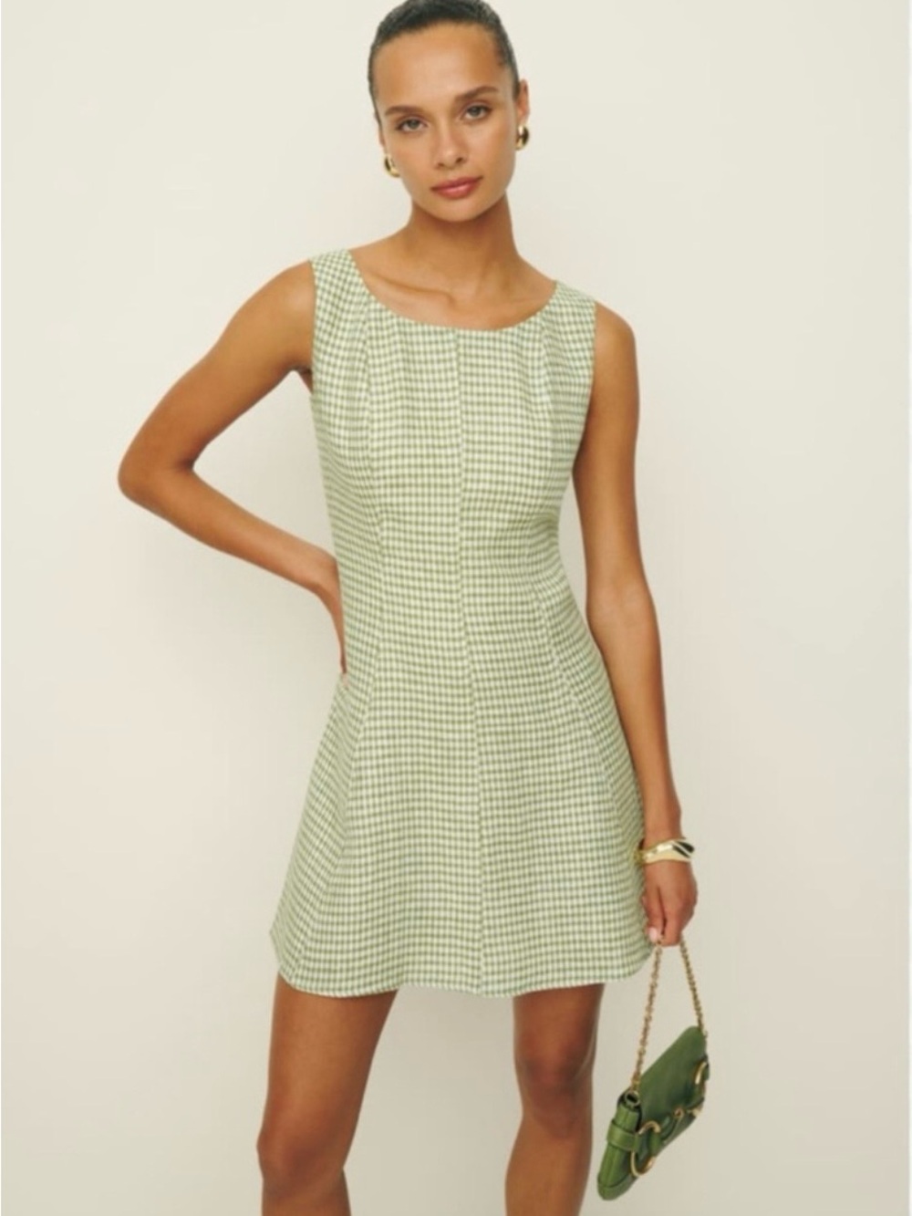 Reformation Green Gingham Mini Dress